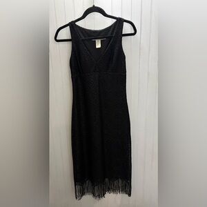 Necessary Objects Elegant Black Patterned Midi Dress